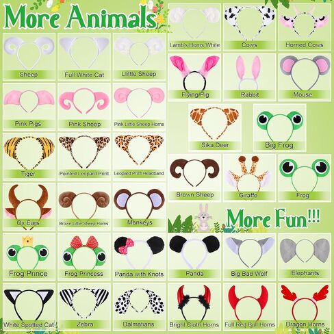35 قطعة آذان الحيوانات Headbands حديقة الحيوان الغابة الحيوان آذان القط الشعر هوب الأرنب النمر النمر زي الديكور سفاري لوازم الحفلات صالح in Saudi Arabia
