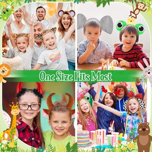 35 قطعة آذان الحيوانات Headbands حديقة الحيوان الغابة الحيوان آذان القط الشعر هوب الأرنب النمر النمر زي الديكور سفاري لوازم الحفلات صالح in Saudi Arabia