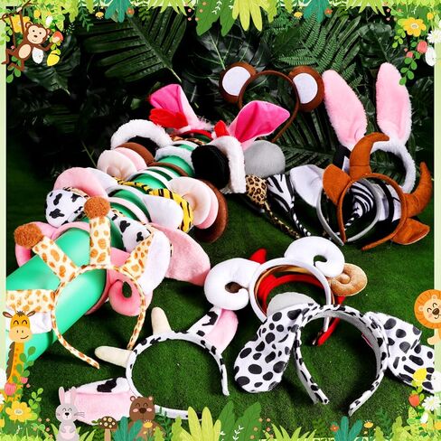 35 قطعة آذان الحيوانات Headbands حديقة الحيوان الغابة الحيوان آذان القط الشعر هوب الأرنب النمر النمر زي الديكور سفاري لوازم الحفلات صالح in Saudi Arabia