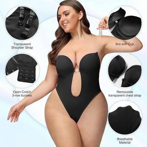 ملابس داخلية بدون ظهر بدون حمالات ثونغ يغرق مفتوح الظهر محدد شكل الجسم بدون حمالات ورقبة على شكل حرف V ملابس داخلية للنساء للتحكم في البطن in Kuwait