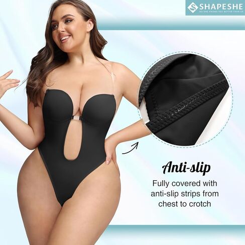 ملابس داخلية بدون ظهر بدون حمالات ثونغ يغرق مفتوح الظهر محدد شكل الجسم بدون حمالات ورقبة على شكل حرف V ملابس داخلية للنساء للتحكم في البطن in Kuwait