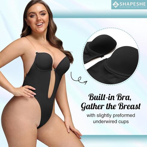 ملابس داخلية بدون ظهر بدون حمالات ثونغ يغرق مفتوح الظهر محدد شكل الجسم بدون حمالات ورقبة على شكل حرف V ملابس داخلية للنساء للتحكم في البطن in Kuwait