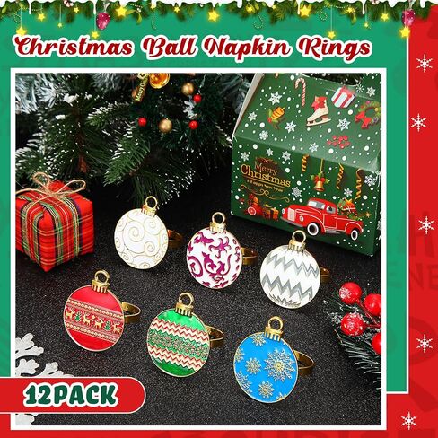 WILLBOND Christmas Ball Napkin Rings Set of 12 Christmas Napkin Rings Holders for Christmas Table Decoration Accessories, Dinner Parties, Weddings, Thanksgiving in Saudi Arabia