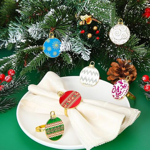 WILLBOND Christmas Ball Napkin Rings Set of 12 Christmas Napkin Rings Holders for Christmas Table Decoration Accessories, Dinner Parties, Weddings, Thanksgiving in Saudi Arabia