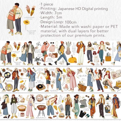 WT Pre-Cut Planner's Day 1 Washi Tape, Single Roll, Original Designs, Decorative Masking Tape for Journals, Planners, Scrapbooking, DIY Paper Projects in Saudi Arabia