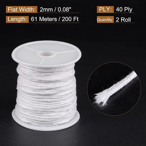 MECCANIXITY Braided Candle Wick Cotton 21 PLY 200 Ft Long 2mm Flat Wide for DIY, Pack of 2 in Saudi Arabia