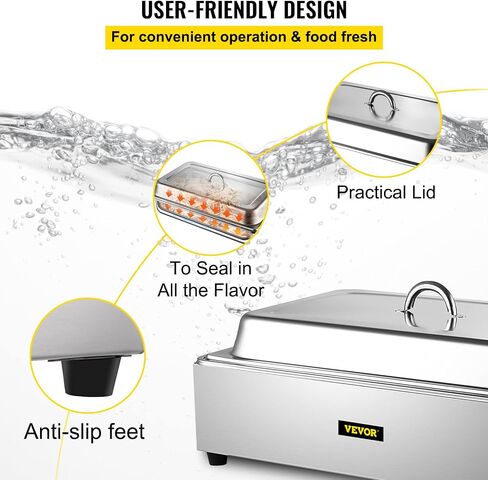 VEVOR Commercial Food Warmer, 1 Pot Steam Table with Lid, 9.5 Quart Full-Size Electric Food Warmers, Food-Grade Stainless Steel Bain Marie Buffet Equipment, Fits 21 x 13.2 Pan, 400W, for Restaurant in Saudi Arabia
