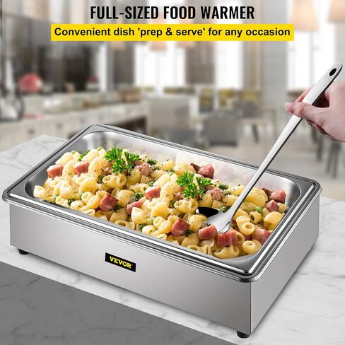 VEVOR Commercial Food Warmer, 1 Pot Steam Table with Lid, 9.5 Quart Full-Size Electric Food Warmers, Food-Grade Stainless Steel Bain Marie Buffet Equipment, Fits 21 x 13.2 Pan, 400W, for Restaurant in Saudi Arabia