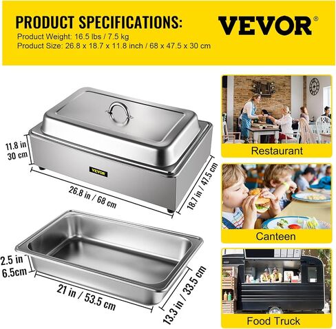 VEVOR Commercial Food Warmer, 1 Pot Steam Table with Lid, 9.5 Quart Full-Size Electric Food Warmers, Food-Grade Stainless Steel Bain Marie Buffet Equipment, Fits 21 x 13.2 Pan, 400W, for Restaurant in Saudi Arabia