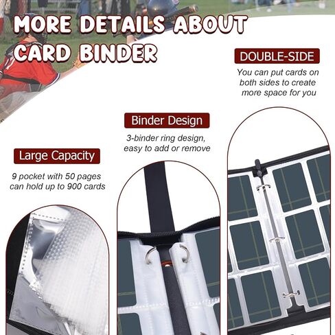 900 Pockets Baseball Card Binder, HYMENEX 9-Pocket Trading Card Binder Sports Card Binder Collectible Trading Card Albums with 50 Removable Sleeves for Baseball Cards, Sports Cards, Game Cards in Saudi Arabia