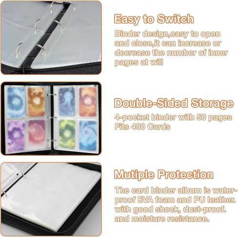 Card Binder 4 Pockets, MTG Fire & Ice Magic, 400 Pockets Card Holder Album with 50 Removable Sleeves for Standard Size Cards TCG Trading Card Binder Display Storage Carrying Case, Waterproof in Saudi Arabia