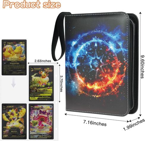 Card Binder 4 Pockets, MTG Fire & Ice Magic, 400 Pockets Card Holder Album with 50 Removable Sleeves for Standard Size Cards TCG Trading Card Binder Display Storage Carrying Case, Waterproof in Saudi Arabia