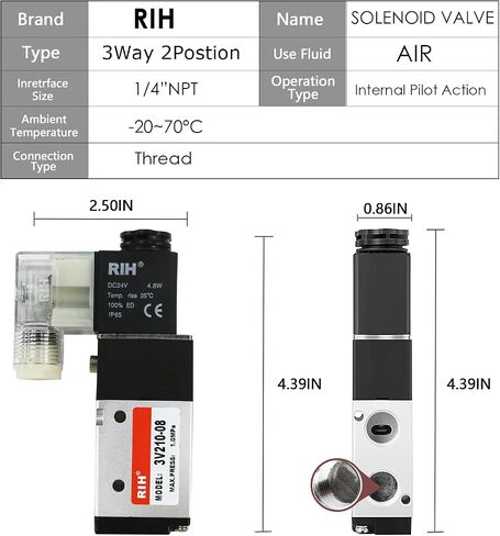RIH Pneumatics Solenoid Valve 1/4"NPT DC12V 2Position 3Way Single Coil Pilot-Operated Electric (DC12V JunctionBox, 1/4‘’) in Saudi Arabia