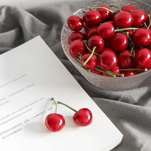 20Pcs Red Artificial Cherries, Fake Fruit Decor Simulation Cherry Model Lifelike Fruit Cherry Ornament, Artificial Fruits for Home Kitchen Party Decoration Desk Ornament Photography Prop in Saudi Arabia