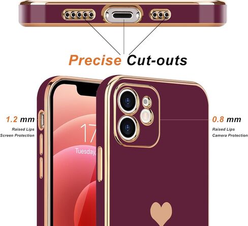 Teageo Compatible with iPhone 12 Case for Women Girl Cute Love-Heart Luxury Bling Plating Soft Back Cover Raised Full Camera Protection Bumper Silicone Shockproof Phone Case for iPhone 12, Hot Pink in Saudi Arabia
