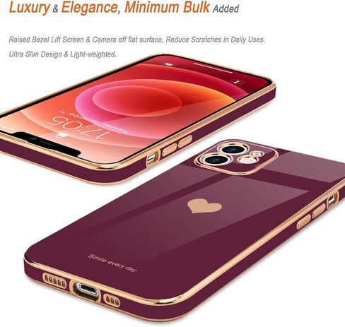 Teageo Compatible with iPhone 12 Case for Women Girl Cute Love-Heart Luxury Bling Plating Soft Back Cover Raised Full Camera Protection Bumper Silicone Shockproof Phone Case for iPhone 12, Hot Pink in Saudi Arabia