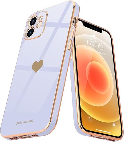 Teageo Compatible with iPhone 12 Case for Women Girl Cute Love-Heart Luxury Bling Plating Soft Back Cover Raised Full Camera Protection Bumper Silicone Shockproof Phone Case for iPhone 12, Hot Pink in Saudi Arabia