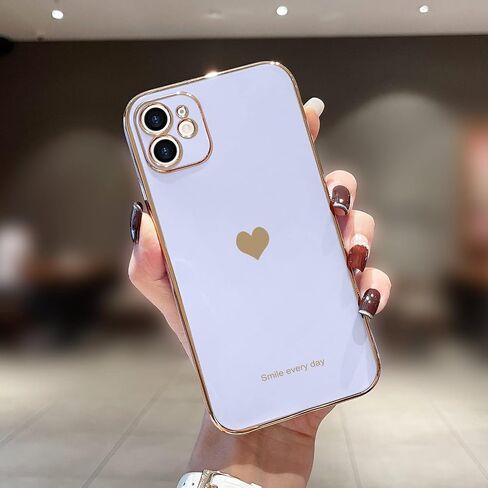 Teageo Compatible with iPhone 12 Case for Women Girl Cute Love-Heart Luxury Bling Plating Soft Back Cover Raised Full Camera Protection Bumper Silicone Shockproof Phone Case for iPhone 12, Hot Pink in Saudi Arabia
