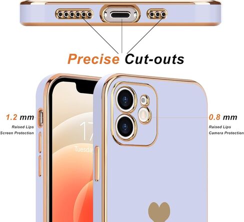 Teageo Compatible with iPhone 12 Case for Women Girl Cute Love-Heart Luxury Bling Plating Soft Back Cover Raised Full Camera Protection Bumper Silicone Shockproof Phone Case for iPhone 12, Hot Pink in Saudi Arabia