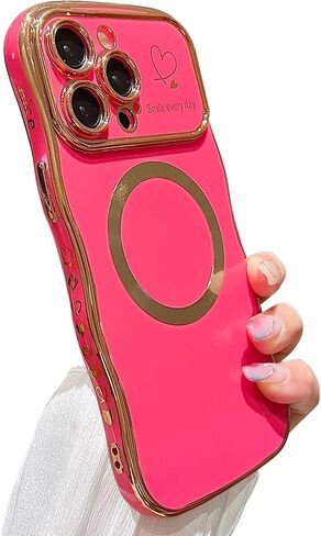 for iPhone 11 Case Magnetic,for Women Girls Soft Cute Wave Frame Curly Shape Love Heart Luxury Plating Phone Case Compatible with MagSafe Shockproof Back Cover 6.1"-Black in Saudi Arabia