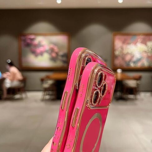for iPhone 11 Case Magnetic,for Women Girls Soft Cute Wave Frame Curly Shape Love Heart Luxury Plating Phone Case Compatible with MagSafe Shockproof Back Cover 6.1"-Black in Saudi Arabia