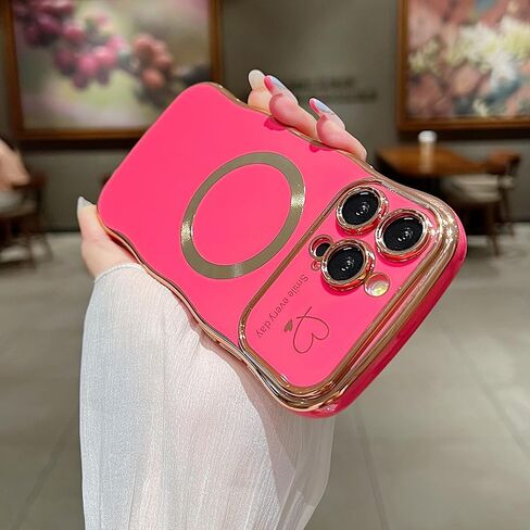 for iPhone 11 Case Magnetic,for Women Girls Soft Cute Wave Frame Curly Shape Love Heart Luxury Plating Phone Case Compatible with MagSafe Shockproof Back Cover 6.1"-Black in Saudi Arabia