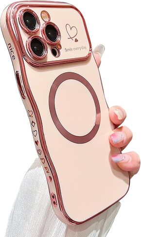 for iPhone 11 Case Magnetic,for Women Girls Soft Cute Wave Frame Curly Shape Love Heart Luxury Plating Phone Case Compatible with MagSafe Shockproof Back Cover 6.1"-Black in Saudi Arabia