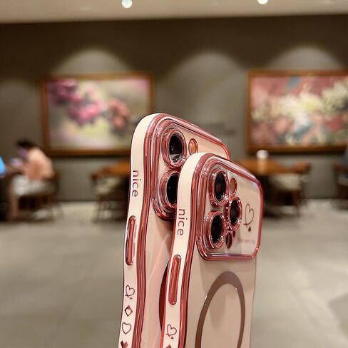 for iPhone 11 Case Magnetic,for Women Girls Soft Cute Wave Frame Curly Shape Love Heart Luxury Plating Phone Case Compatible with MagSafe Shockproof Back Cover 6.1"-Black in Saudi Arabia