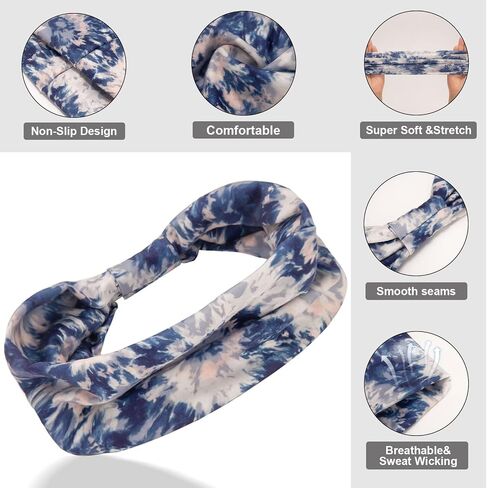 Cobahom 6Pcs Wide Headbands for Women Non Slip Soft Fabric Hair Wrap Turban Plain Head Bands Elastic Sport Hair Bands for Workout Yoga Running (Natural Texture) in Saudi Arabia