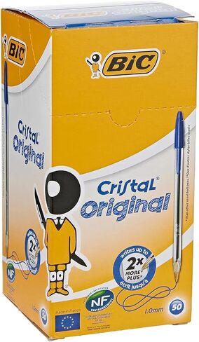 Bic Cristal Original Ballpoint Pens, Medium Point (1.0 mm) Every-Day Writing Pens with Clear Barrel, Blue, Box of 50 in Saudi Arabia