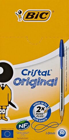 Bic Cristal Original Ballpoint Pens, Medium Point (1.0 mm) Every-Day Writing Pens with Clear Barrel, Blue, Box of 50 in Saudi Arabia