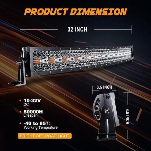 ASLONG 32 بوصة 180 واط شريط إضاءة LED منحني أبيض/كهرماني ستروب مع ستة أوضاع بقعة فيضان كومبو الطرق الوعرة ضوء القيادة، 1 قطعة مفتاح تسخير الأسلاك لشاحنة بيك اب الطرق الوعرة 4WD SUV ATV UTV in Kuwait
