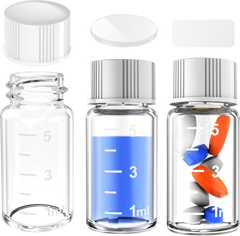 Sterile Empty Vials Small Glass Vials with Measuring Line,Brown/Clear Sample Vials with Screw Cap Liquid Sampling for Chemistry Lab Chemicals or Personal Storage (Clear,5ml 12pcs) in Saudi Arabia