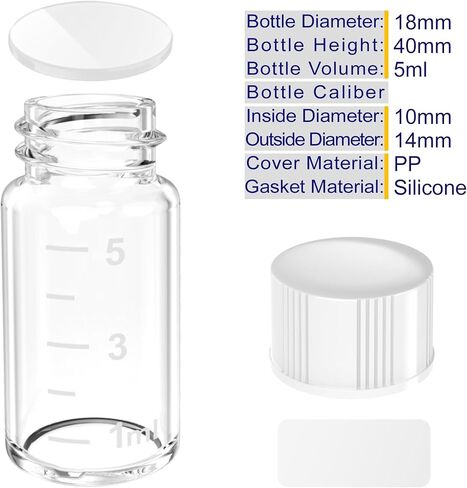 Sterile Empty Vials Small Glass Vials with Measuring Line,Brown/Clear Sample Vials with Screw Cap Liquid Sampling for Chemistry Lab Chemicals or Personal Storage (Clear,5ml 12pcs) in Saudi Arabia