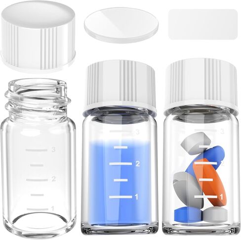 Sterile Empty Vials Small Glass Vials with Measuring Line,Brown/Clear Sample Vials with Screw Cap Liquid Sampling for Chemistry Lab Chemicals or Personal Storage (Clear,5ml 12pcs) in Saudi Arabia