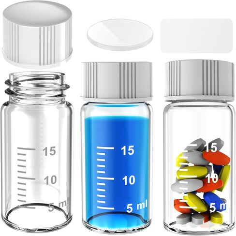 Sterile Empty Vials Small Glass Vials with Measuring Line,Brown/Clear Sample Vials with Screw Cap Liquid Sampling for Chemistry Lab Chemicals or Personal Storage (Clear,5ml 12pcs) in Saudi Arabia