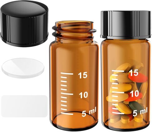 Sterile Empty Vials Small Glass Vials with Measuring Line,Brown/Clear Sample Vials with Screw Cap Liquid Sampling for Chemistry Lab Chemicals or Personal Storage (Clear,5ml 12pcs) in Saudi Arabia
