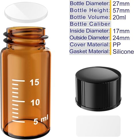 Sterile Empty Vials Small Glass Vials with Measuring Line,Brown/Clear Sample Vials with Screw Cap Liquid Sampling for Chemistry Lab Chemicals or Personal Storage (Clear,5ml 12pcs) in Saudi Arabia