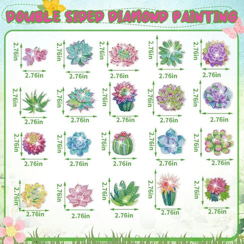 Misdary 20 Set Spring Flowers Diamond Painting Keychain DIY Diamond Painting Kits for Adults, Diamond DIY Ornament Kit Potted Flower Diamond Art for Craft Home Party Decoration (Succulent) in Saudi Arabia