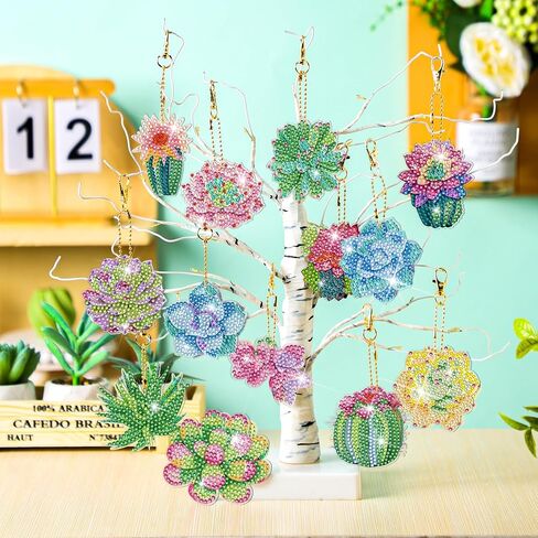 Misdary 20 Set Spring Flowers Diamond Painting Keychain DIY Diamond Painting Kits for Adults, Diamond DIY Ornament Kit Potted Flower Diamond Art for Craft Home Party Decoration (Succulent) in Saudi Arabia