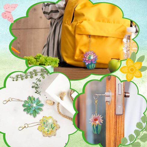 Misdary 20 Set Spring Flowers Diamond Painting Keychain DIY Diamond Painting Kits for Adults, Diamond DIY Ornament Kit Potted Flower Diamond Art for Craft Home Party Decoration (Succulent) in Saudi Arabia