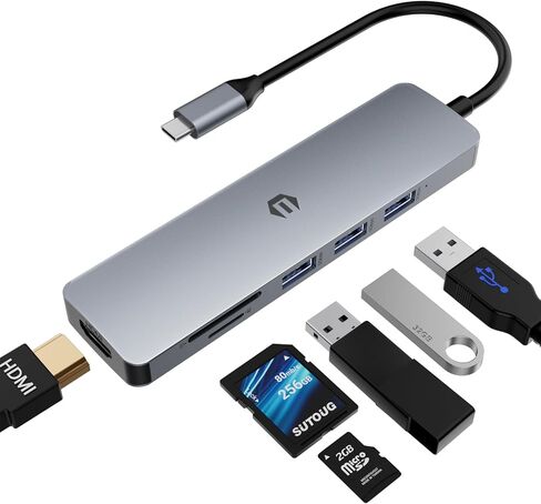 موزع USB C، محطة إرساء TOTU مع مخرج HDMI 4K، USB 3.0 حتى 5 جيجابت في الثانية، فتحة بطاقة SD&TF، متوافقة مع أجهزة الكمبيوتر المحمول المختلفة وأجهزة أخرى من النوع C in Saudi Arabia