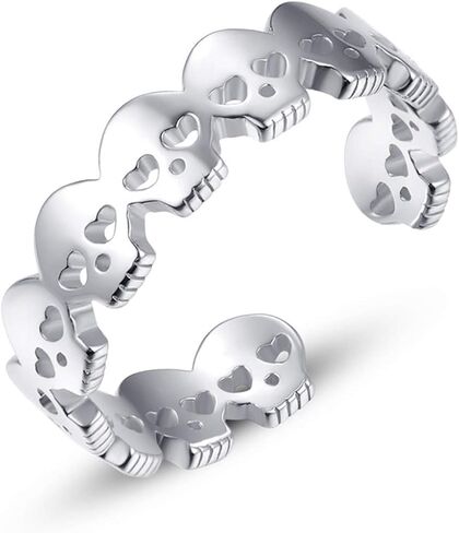 خاتم ريشة قابل للتعديل من الفضة الاسترليني عيار 925 مع خاتم جمجمة للنساء in Kuwait