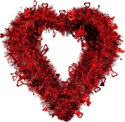 14" Valentines Wreath for Front Door, Tinsel Heart Wreath for Indoor Outdoor Decorations, Valentines Day Heart Shaped Wreath Sign Wall Hanging Decor by 4E's Novelty in Saudi Arabia