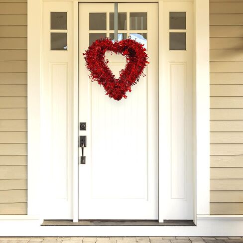 14" Valentines Wreath for Front Door, Tinsel Heart Wreath for Indoor Outdoor Decorations, Valentines Day Heart Shaped Wreath Sign Wall Hanging Decor by 4E's Novelty in Saudi Arabia