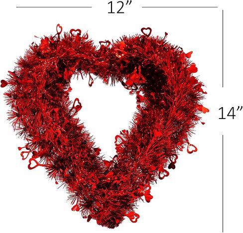 14" Valentines Wreath for Front Door, Tinsel Heart Wreath for Indoor Outdoor Decorations, Valentines Day Heart Shaped Wreath Sign Wall Hanging Decor by 4E's Novelty in Saudi Arabia