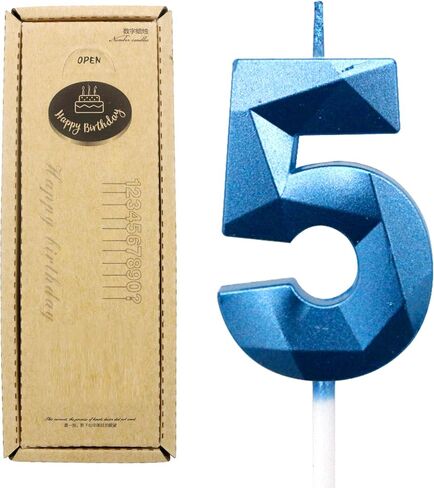 BLUE TOP 4 Inch Birthday Cake Candles Number Candles 3D Design Birthday Candles for Cake,Cake Topper Decoration for Kids,Adults,Party,Anniversary,Milestone Age.(DIY Blue Number 5) in Saudi Arabia
