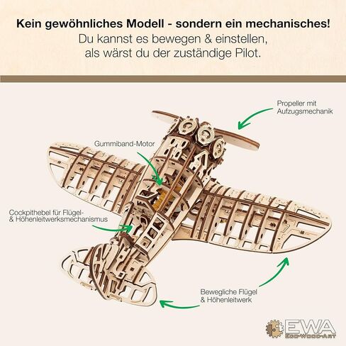 لغز طائرة ثلاثي الأبعاد من EWA Eco Wood Art - مجموعة أعمال خشبية كلاسيكية - نموذج تجميع مستدام يمكنك صنعه بنفسك للبالغين والأطفال in Kuwait