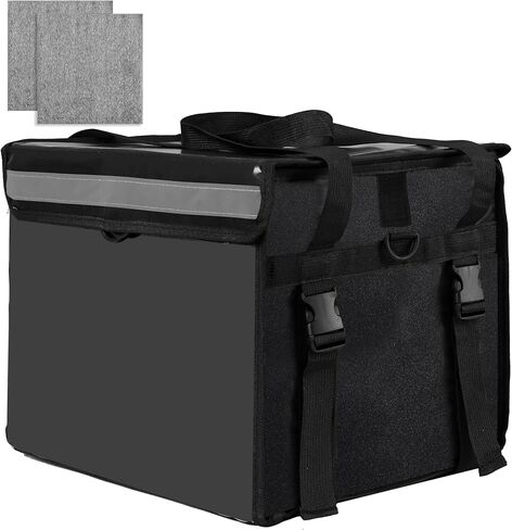 1 حزمة حقيبة معزولة XL- 17.32 × 12.6 × 13.78 بوصة، مع مناشف التنظيف، حقيبة حمل توصيل الطعام، حقيبة تسوق قابلة للطي، حقيبة بيتزا 10 بوصة (أسود، 48 لتر - 12 جالون) in Kuwait