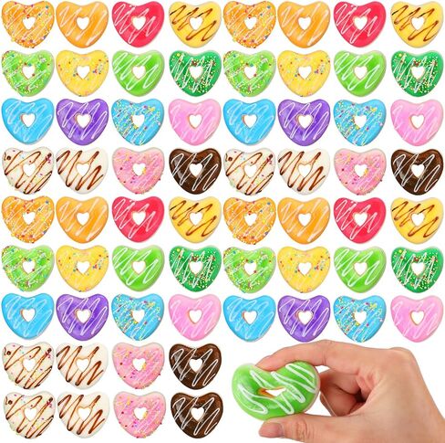 Junkin 60 Pcs Valentine's Day Rainbow Donut Stress Balls Heart Stress Relief Donuts PU Donut Toy Donut Party Favors Sensory Fake Donuts for Valentine's Day Gifts Fillers Wedding School Reward in Saudi Arabia
